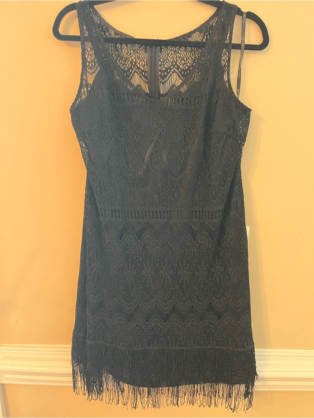 Jessica Simpson Black Lace Fringe Mini Dress